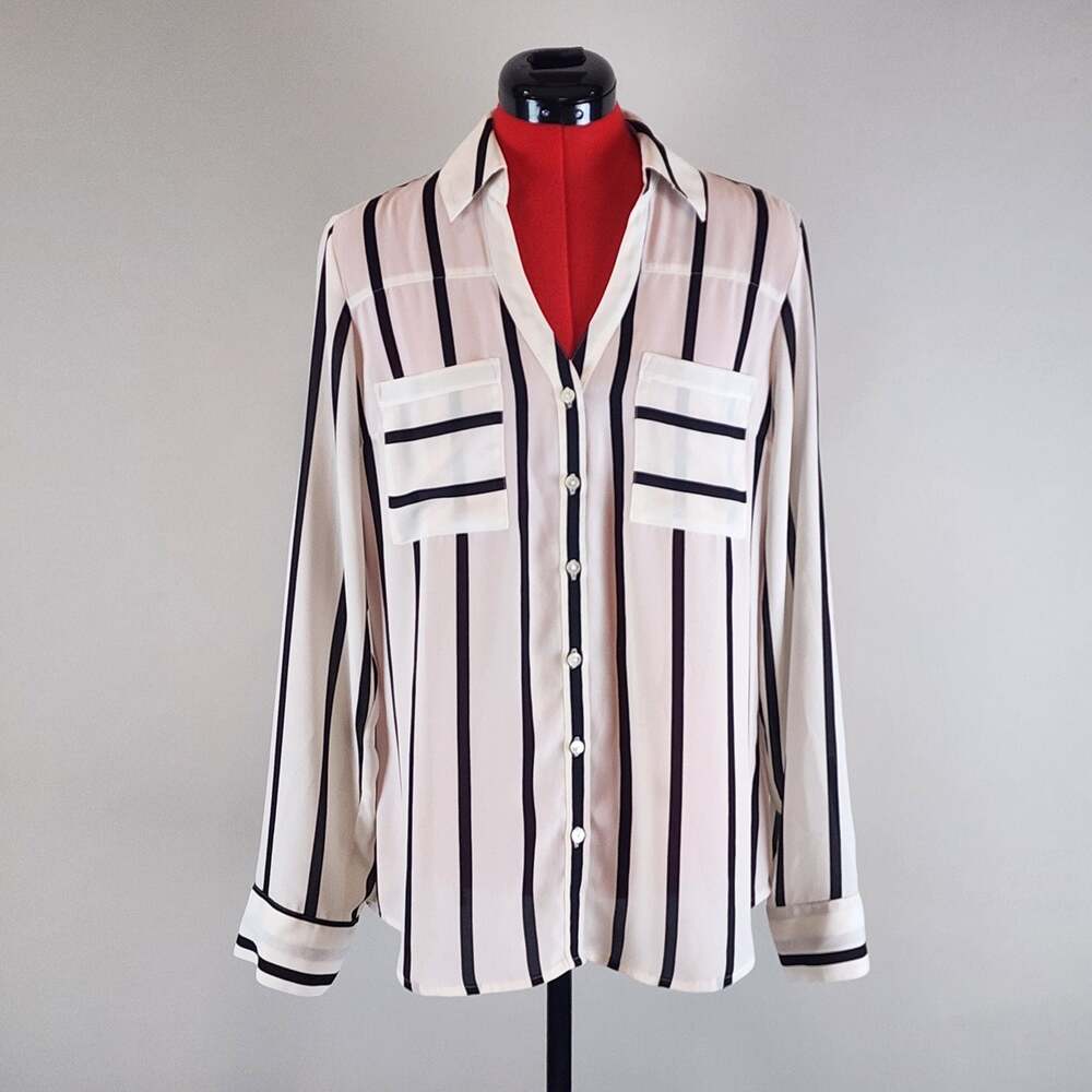 Express The Portofino Shirt Original Fit Black and White Striped Blouse Size M